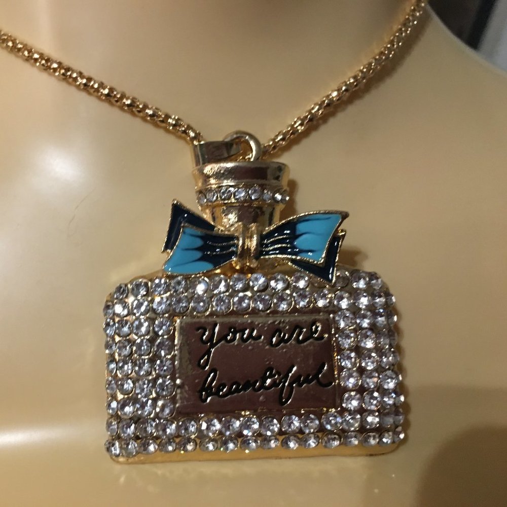 You Are Beautiful Cologne Bottle Costume Jewelry Necklace New Drawer 6